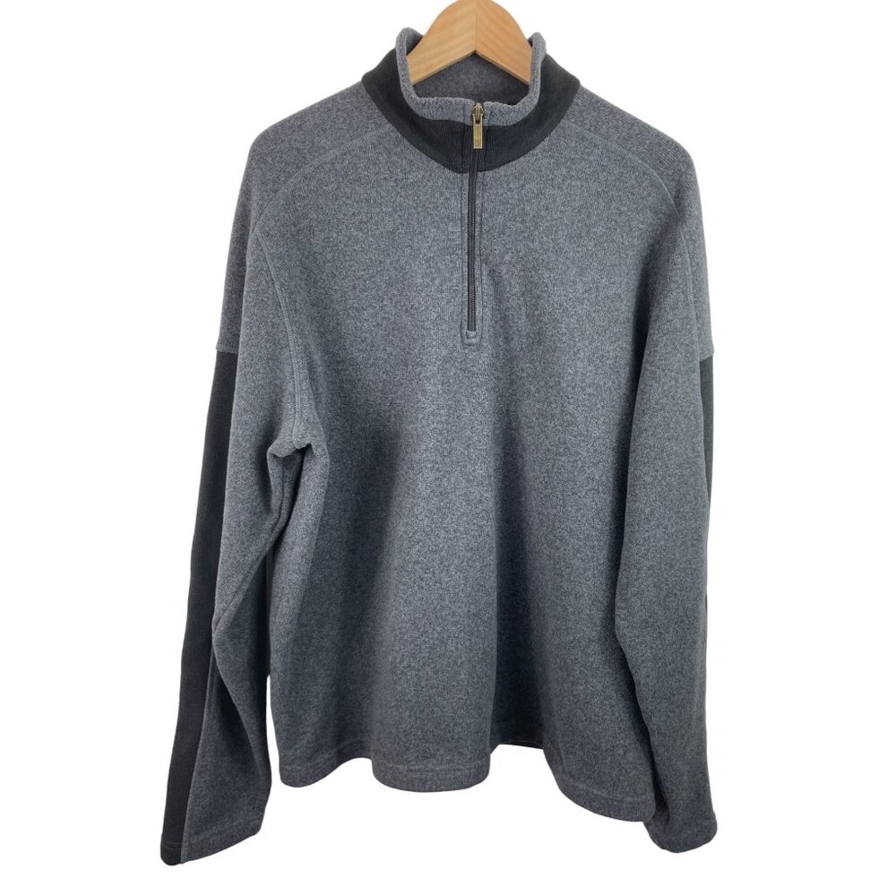 Land's End Mens Size XL (46-48) Gray/Black 1/4 Zip Long Sleeve Sweater